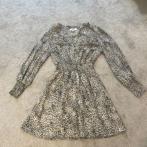 BB DAKOTA Steve Madden Taupe Leopard Print Smocked Mini Dress Size XS